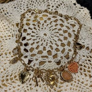 FREE SHIPPING! Francesca's Gold Charm Necklace with Heart and Floral Details